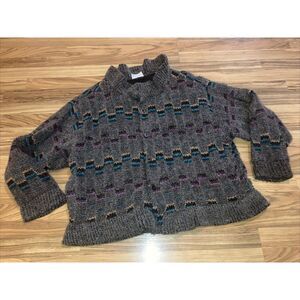 Allen Wah Sweater Men's Sz XL Multi Mohair & Lambs Wool Blend Lined Aztec Look